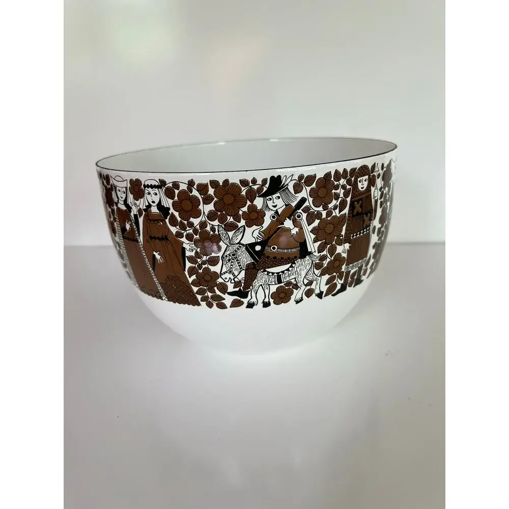 Kaj Franck for Finel Arabia Scandinavian White Brown Enamel Bowl JL